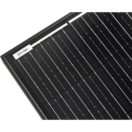 Corner shot of our 160W solid black solar panel